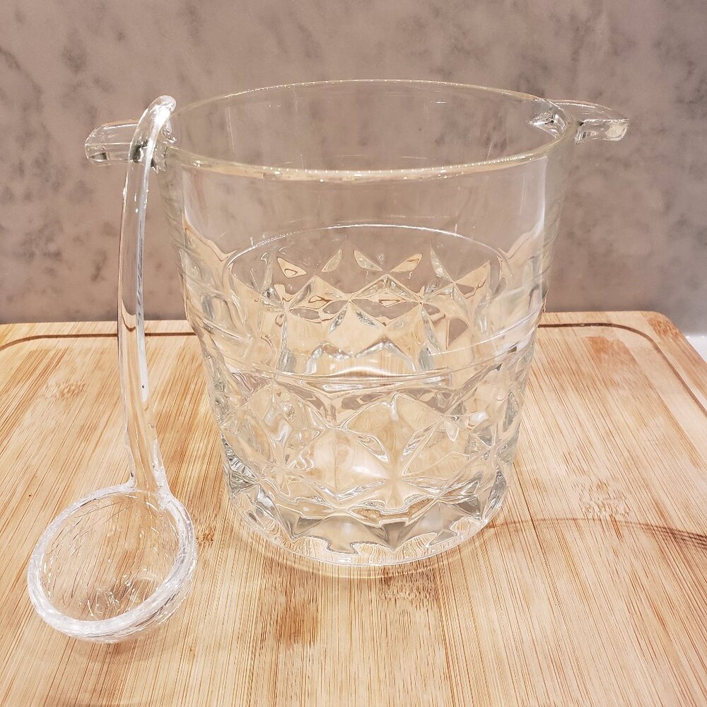 Vintage French Glass Ice Bucket with Design